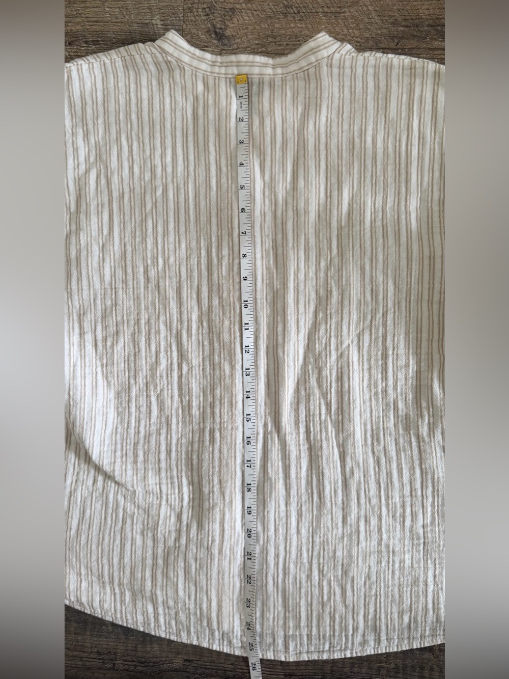 Eileen Fisher (M) Organic Cotton Mandarin Collar 3/4 sleeve Neutral Oat Stripe - Picture 10 of 10